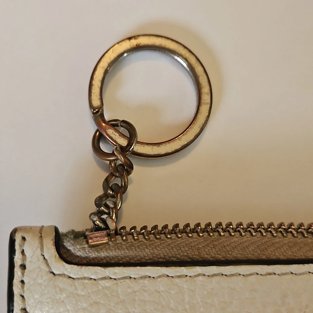 Kate Spade New York Pebbled Leather Zip Card Holder ID Wallet Wristlet Beige - Picture 3 of 6